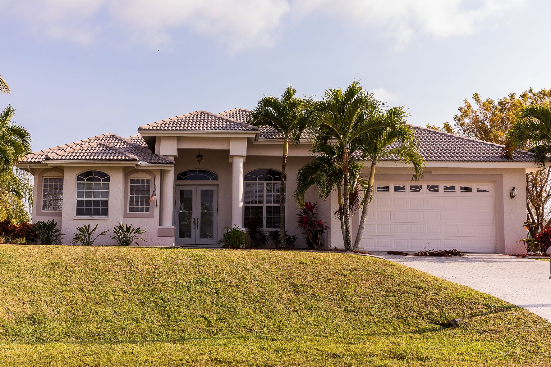 Luxury home with palm trees in the yard and new windows