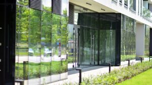 Panoramic windows of new commercial premises.