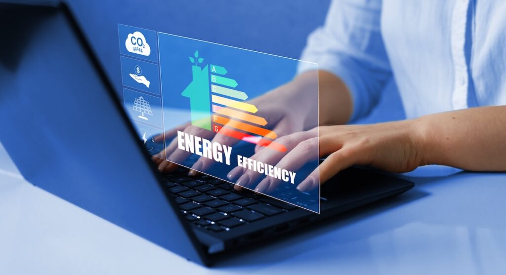 Energy efficiency graphic displayed on a laptop screen