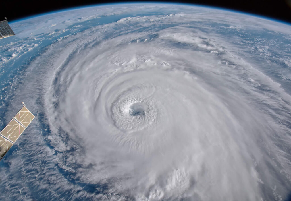 Satellite view of a hurricane forming over the Atlantic Ocean